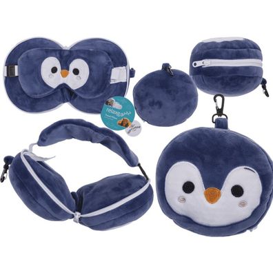 Kinder Plüsch-Reisekissen mit Augenmaske, Pinguin, ca. 14 x 14 x 10 cm