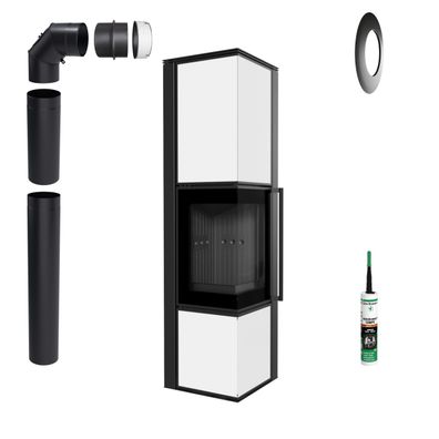 Kaminofen KRATKI TORA 8 kW ?150 Schwarz + Weißes Glas + Zubehör