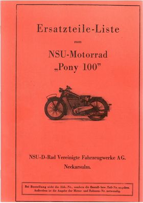 Eratzteile-Liste NSU Pony 100 Motorrad, Oldtimer, Klassiker