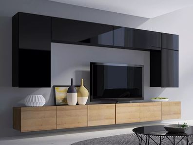 Moderne Wohnwand Calabrini-13 Wohnzimmer-Set Hängewohnwand Hochglanz 10-Farben