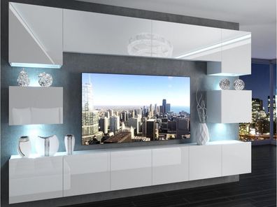 Premium 3 Wohnwand Wohnzimmermöbel weiß glänzend