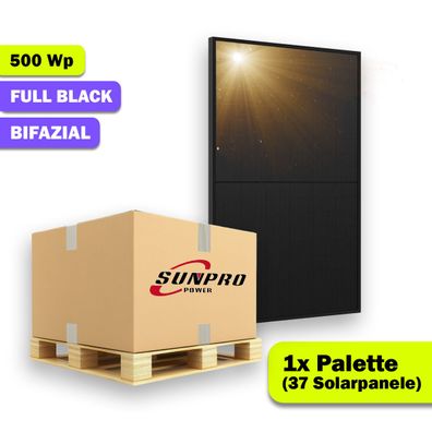 37x 500Wp SunPro Photovoltaik Solarmodul Bifazial Glas-Glas Full Black