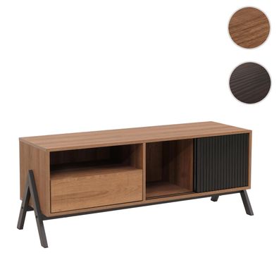TV-Rack HWC-O40, Schiebetür Staufächer Schublade, MDF Metall Melamin 49x120x40cm