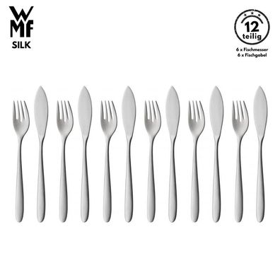 WMF Fischbesteck Silk B-Ware Cromargan 12 tlg, Fischmesser, Fischgabel, Besteck
