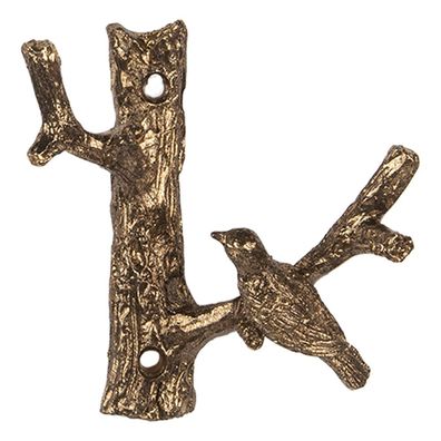 Clayre & Eef Wandhaken Vogel 9x5x9 cm Goldfarbig Metall (Gr. 9x4x9 cm)