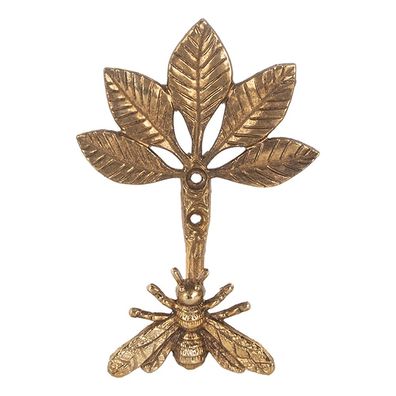 Clayre & Eef Wandhaken 10x6x14 cm Goldfarbig Metall Biene und Blumen (Gr. 10x6x14 cm)