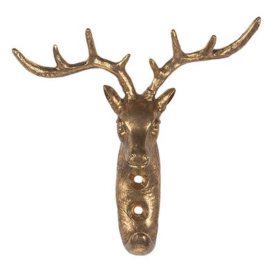 Clayre & Eef Wandhaken Rentier 13x5x12 cm Goldfarbig Metall (Gr. 12x5x12 cm)
