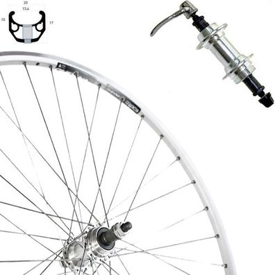 Hinterrad 28", FW7, silber, SE CHRINA, Aluminiumfelge und -nabe, Schnellspanner
