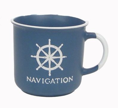 Keramik Becher Steuerrad blau
