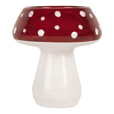 Clayre & Eef Teelichthalter Pilz Ø 7x7 cm Rot Weiß Glas (Gr. Ø 7x7 cm)