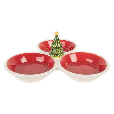 Clayre & Eef Dekoration Schale 26x24x10 cm Rot Weiß Keramik (Gr. 26x26x10 cm)