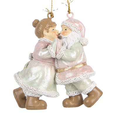 Clayre & Eef Weihnachtsanhänger Weihnachtsmann 7x4x8 cm Rosa Kunststoff