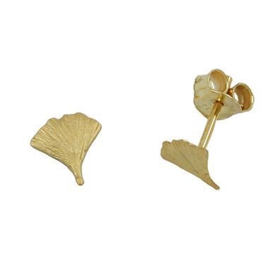 Ohrstecker Ohrring 6,5x6mm Ginkgoblatt matt 9Kt GOLD