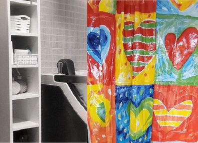 Vinyl Duschvorhang HEARTS Mehrfarbig 180x200cm. strake Vinylfolie