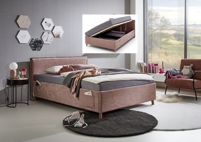 Polsterbett mit Bettkasten Lattenrost 3 Größen Jugendbett USB-Anschluss Rose
