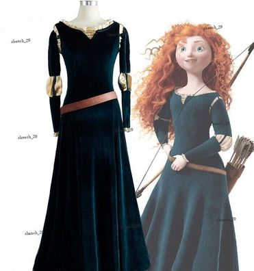 Brave Princess Merida Disney Cosplay Kostum Kleid lang long Dress Costume Fancy