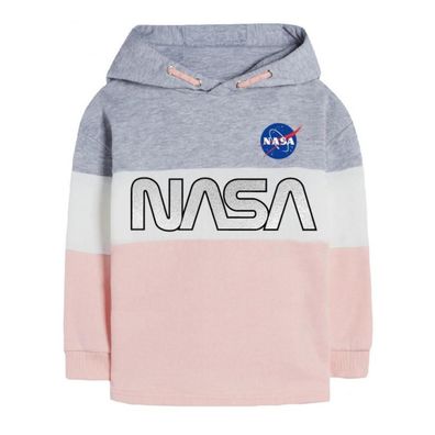 Mädchen-Sweatshirt mit silbernem NASA-Schriftzug | Grau-Weiß-Rosa gestreift