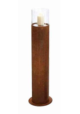 Windlichtsäule (II Wahl) Laterne rostige Lichtsäule mit Glasaufsatz 114 cm