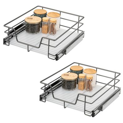bremermann Teleskopschubladen 2er Set - für 50 cm Schrank, aus Metall (Grau)