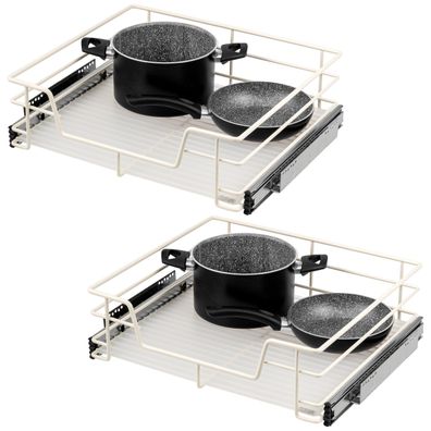 bremermann Teleskopschubladen 2er Set - für 60 cm Schrank, aus Metall (Cremeweiß)