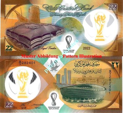 Qatar / Katar 22 Riyals 2022 UNC Pick New Gedenkausgabe Fussball WM 62995#