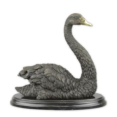 Bronzefigur Bronzeskulptur Bronze Schwan schwimmend auf Sockel H 31 cm Bronze Figur