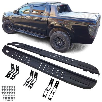Trittbretter Schwarz gelocht passend für Ford Ranger T6 T7 T8 T9 auch Raptor