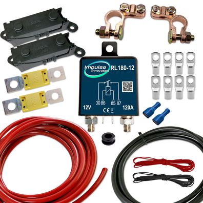 Zweitbatterieset | RL180-12 | Trennrelais 12V | 6m 25mm² Kabel