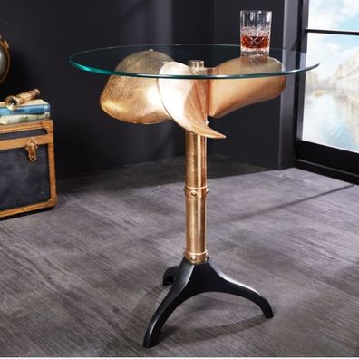 Maritimer Design-Tisch ELICA H73cm gold-schwarz Beistelltisch Aluminium
