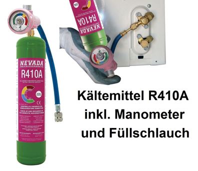 Kältemittel-Nachfüllset R410a-FLASCHE 800 g mit Manometer