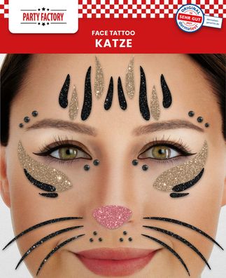 Glitzerndes Gesichtstattoo perfekt für Karneval zum Katze Kostüm Face Tattoo
