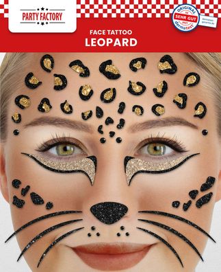 Glitzerndes Leoparden Tattoo für Gesicht tolle Alternative zur Karneval Schminke