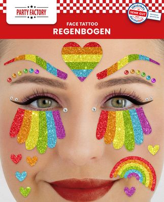 Glitter Gesichtstattoo farbenfohe Alternative zur Party Schminke für Pride Karneval