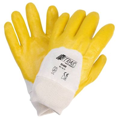 Nitras Nitrilhandschuhe - Baumwoll-Trikot, naturfarben, Nitril-Beschichtung Gr. 9