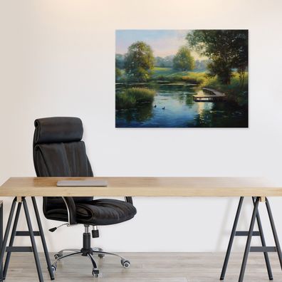Leinwandbild See Baum Grün Wandbild Leinwand Bilder Wanddeko Wohnzimmer Schlafzimmer