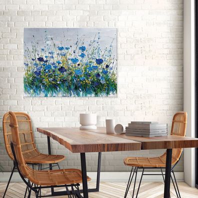 Leinwandbild Blumen Blau Wandbild Leinwand Bilder Wanddeko Wohnzimmer Schlafzimmer