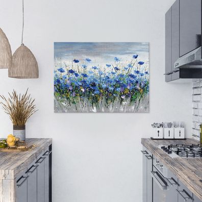 Leinwandbild Blumen Blau Wandbild Leinwand Bilder Wanddeko Wohnzimmer Schlafzimmer