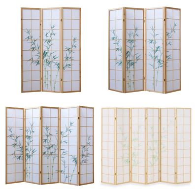 Paravent Raumteiler 3 4 5 oder 6 teilig, Holz Natur, Reispapier Weiß, Bambusmuster