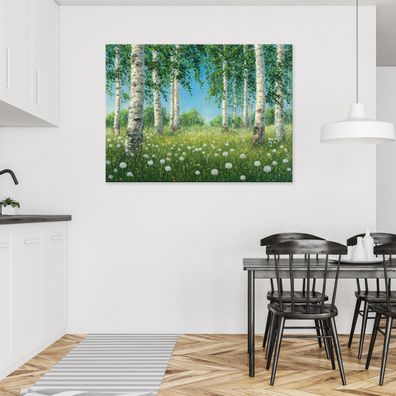 Leinwandbild Birken Wald Wandbild Leinwand Bilder Wanddeko Wohnzimmer Schlafzimmer