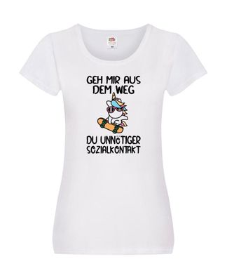 Aus dem Weg, Sozialkontakt | Einhorn | Skateboard Damen Shirt Weiß