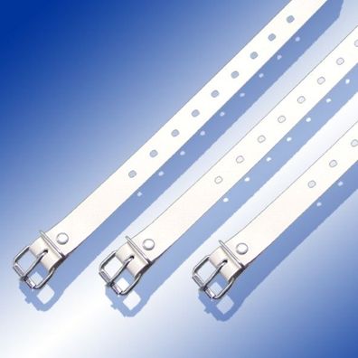 Schnallriemen weiss mit geschweißter Rollschnalle PVC Plane Riemen Krampen Ösen