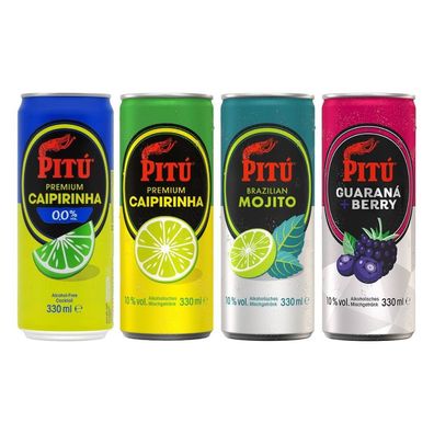 PITU Cocktail Tasting Set - 4x330-ml | Caipirinha, Mojito, Guaraná Berry & 0,0