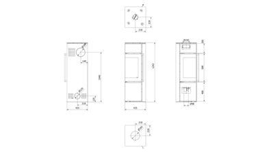 Kaminofen aus Stahl KRATKI TORA/S 8 kW Ø 150 Weißes Glaspaneel schwarz Verkleidung m