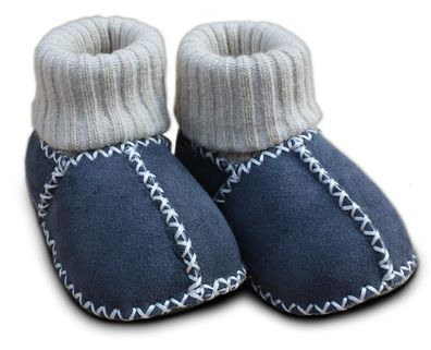 Heitmann Felle Paar Baby-Lammfellschuhe, Farbe Anthrazit mit Strickbündchen,