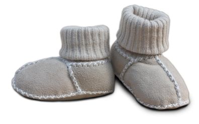 Heitmann Felle Paar Baby-Lammfellschuhe, Farbe Sand mit Strickbündchen, Größe