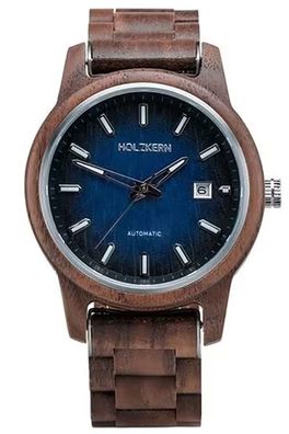Holzkern Herrenuhr Automatik Nightbird Walnuss/Blau