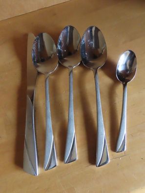 Besteckteile 3 Suppenlöffel + 1Messer + 1 Teelöffel Mulex schräges Muster