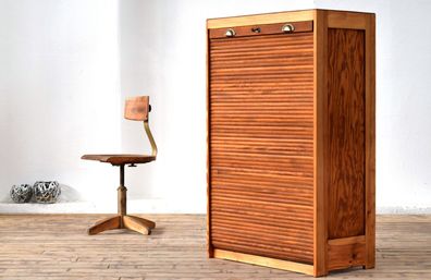 Rollladenschrank Antik Holz Alt Aktenschrank Vintage Büroschrank Rolladenschrank