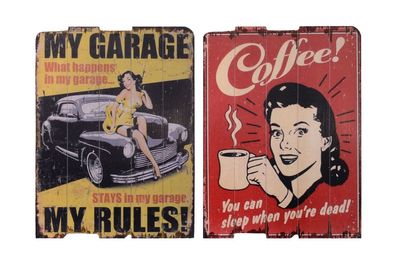 Ein Paar Vintage-Drucke auf Holz Replikat Retro Design Dekoration