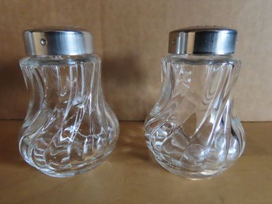 Pfeffer- und Salzstreuer Glas gedrehtes Glas Metalldeckel